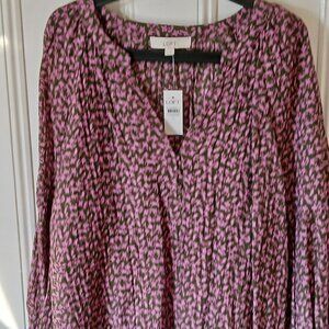 LOFT flowered pull over blouse XL new with tags